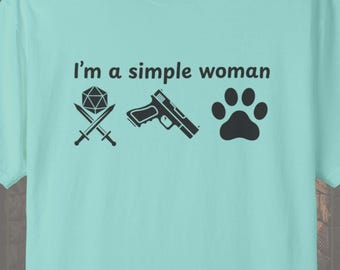 DnD Girl Shirt: Simple Woman D20 Pew Paw Print Comfort Colors Unisex Fit
