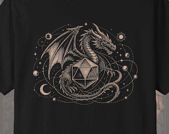 DnD Dragon Shirt: Celestial D20 Graphic Comfort Colors Unisex Tee
