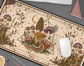 Paddenstoelen bureauonderlegger: Cottagecore bureauonderlegger, Vintage botanische paddenstoelen muismat, Art Nouveau
