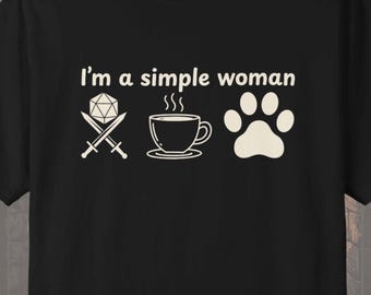 DnD Girl Shirt: Simple Woman D20 Coffee Paw Print Comfort Colors Unisex Fit