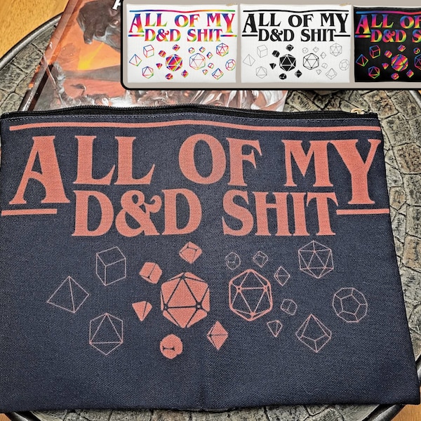 Dungeons and Dragons Large Dice Pouch, All Of My D&D Stuff, DnD Zippered Accessory Pouch