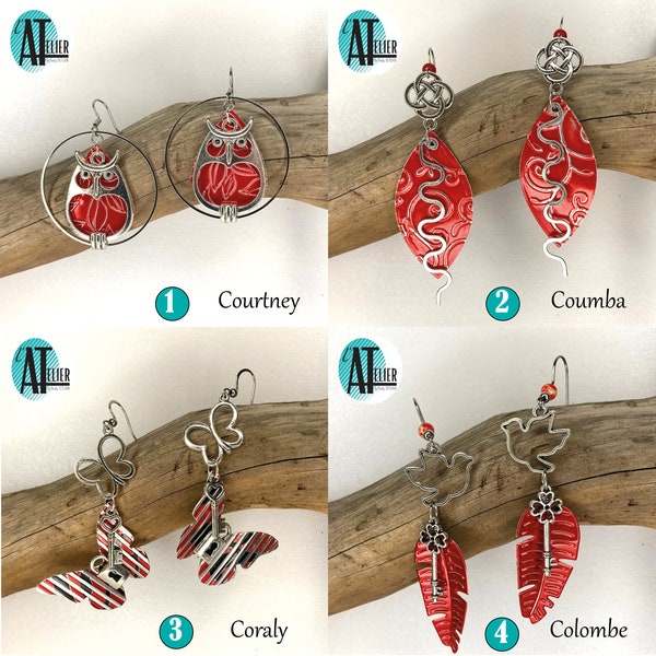 Boucles d'oreilles en canette recyclée. Surcyclage de canette de Coca Cola.