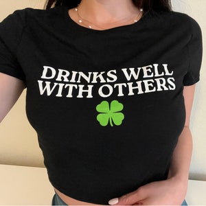 Drinks Well With Others Crop Top Baby Tee, St Patricks Day, Saint Pattys Shirt