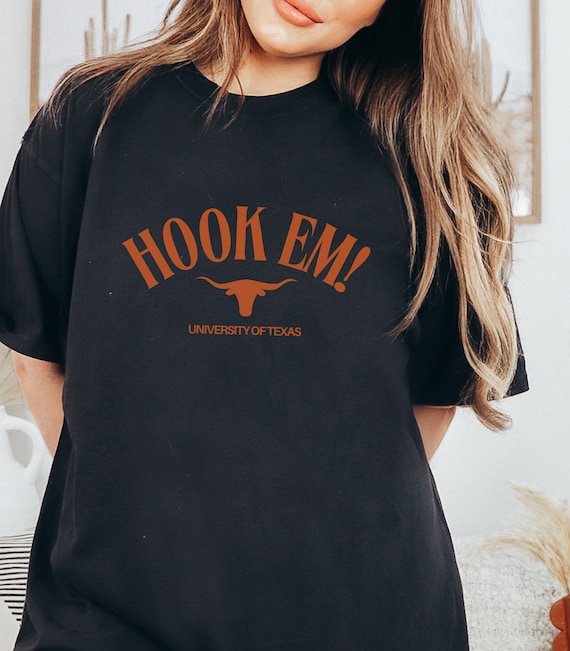 Hook Em! - University of Texas unisex Comfort Colors T-Shirt, UT Austin, Longhorns Football, Vintage Retro College Football Tee, Orange