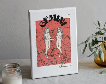 Affiche rétro du signe du zodiaque Gémeaux, art mural imprimable, cadeau pour elle, cadeau du zodiaque, art déco, peinture abstraite, cadeau du zodiaque d'anniversaire, numérique