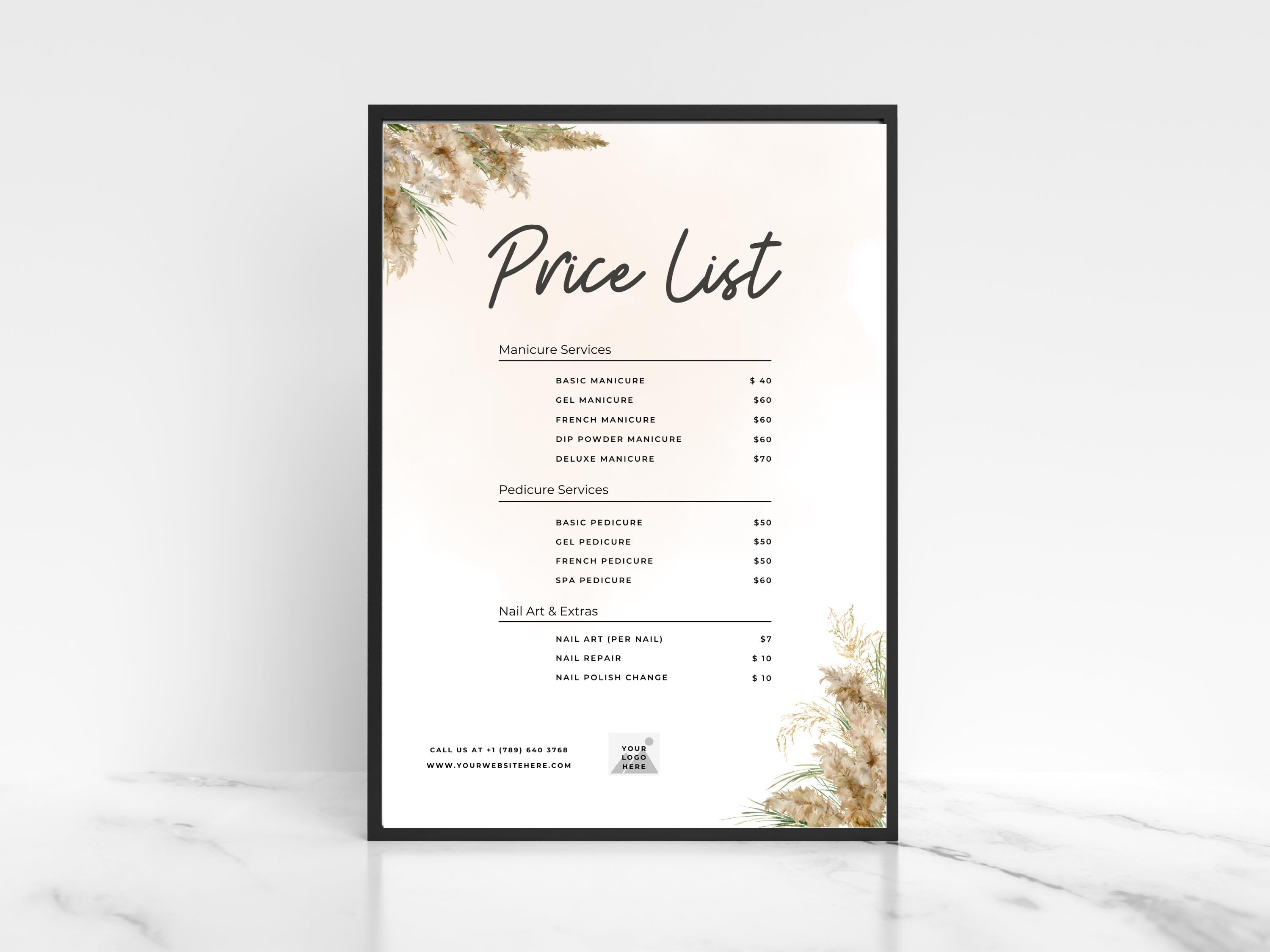 Boho Salon Price List Template, Editable Canva Menu (digital Download ...