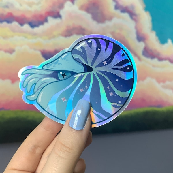 Nautilus Sticker - holographic vinyl sticker with pretty deep sea artwork