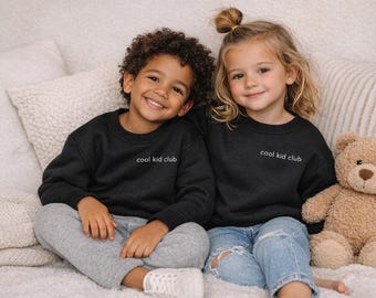 Cool Kid Club Crewneck Sweatshirt, Kids Minimalist Sweatshirt, Trendy Kids Outfit, Unisex Youth Crewneck, Neutral Kids Clothing
