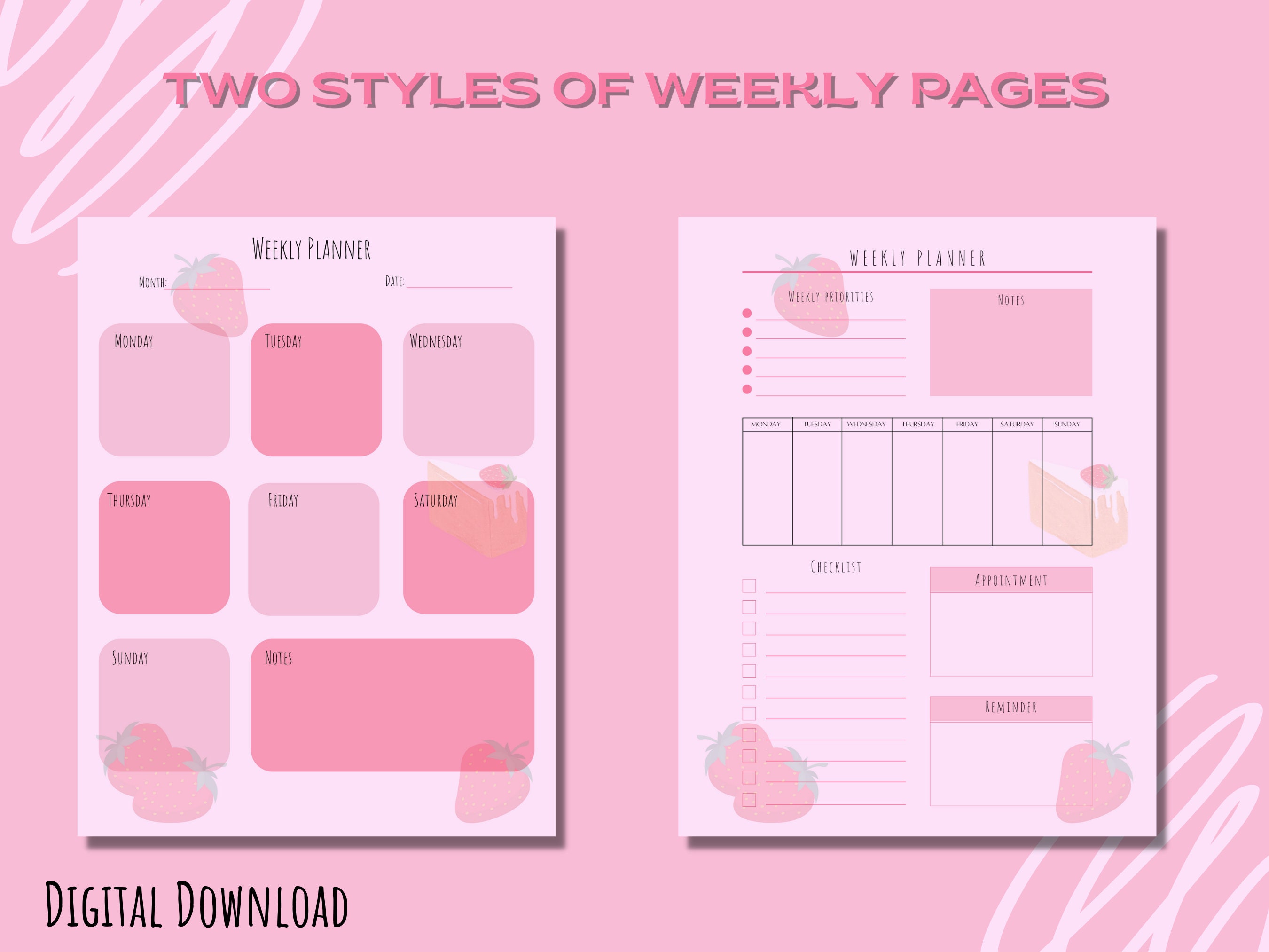 Strawberry Printable Planner, 20252025 Planner, Cute Digital Planner