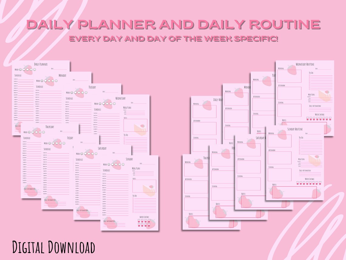 Strawberry Printable Planner, 20252025 Planner, Cute Digital Planner