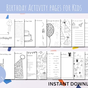 Birthday Activity Book for Kids, Happy Birthday Coloring Pages, Birthday Activity Pages, Kid's Birthday Games, Kid's Birthday Puzzles