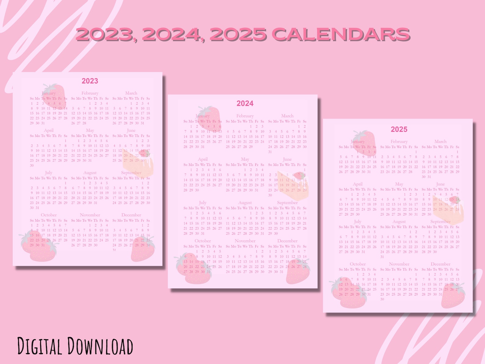 Strawberry Printable Planner, 2023-2025 Planner, Cute Digital Planner ...