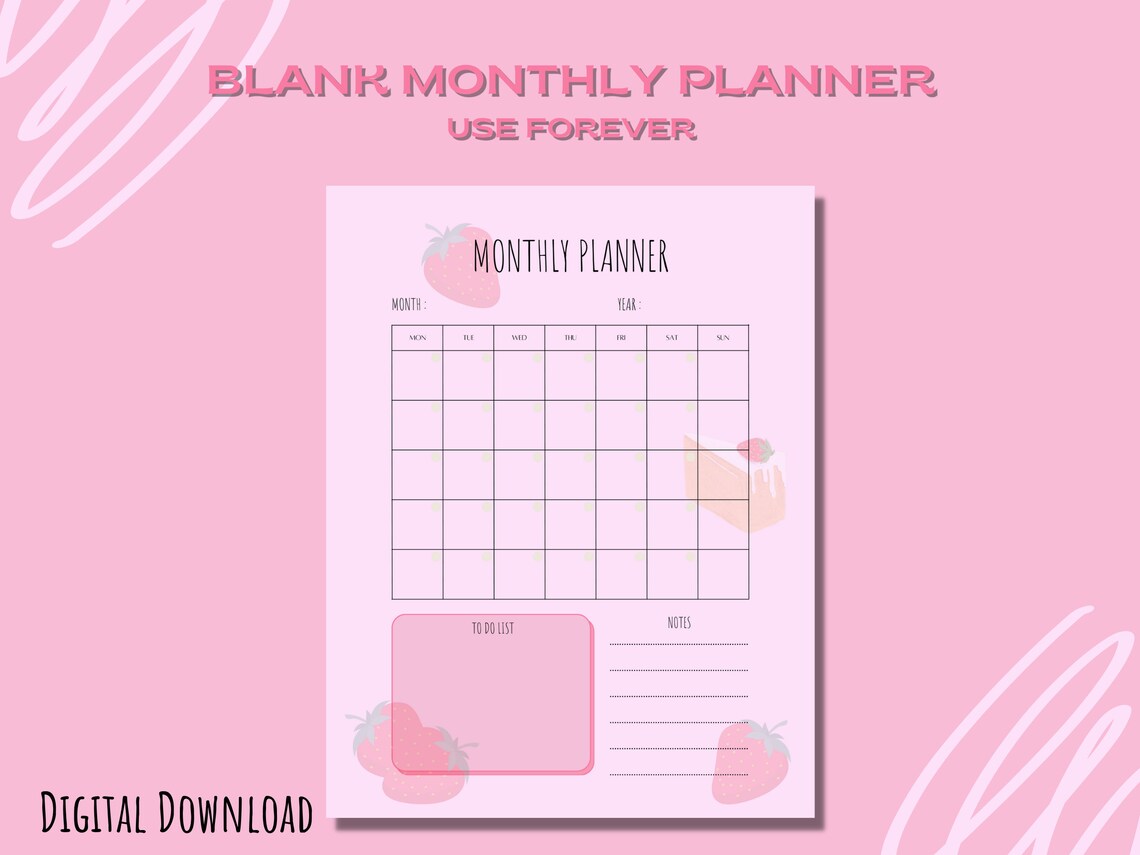 Strawberry Printable Planner, 20252025 Planner, Cute Digital Planner