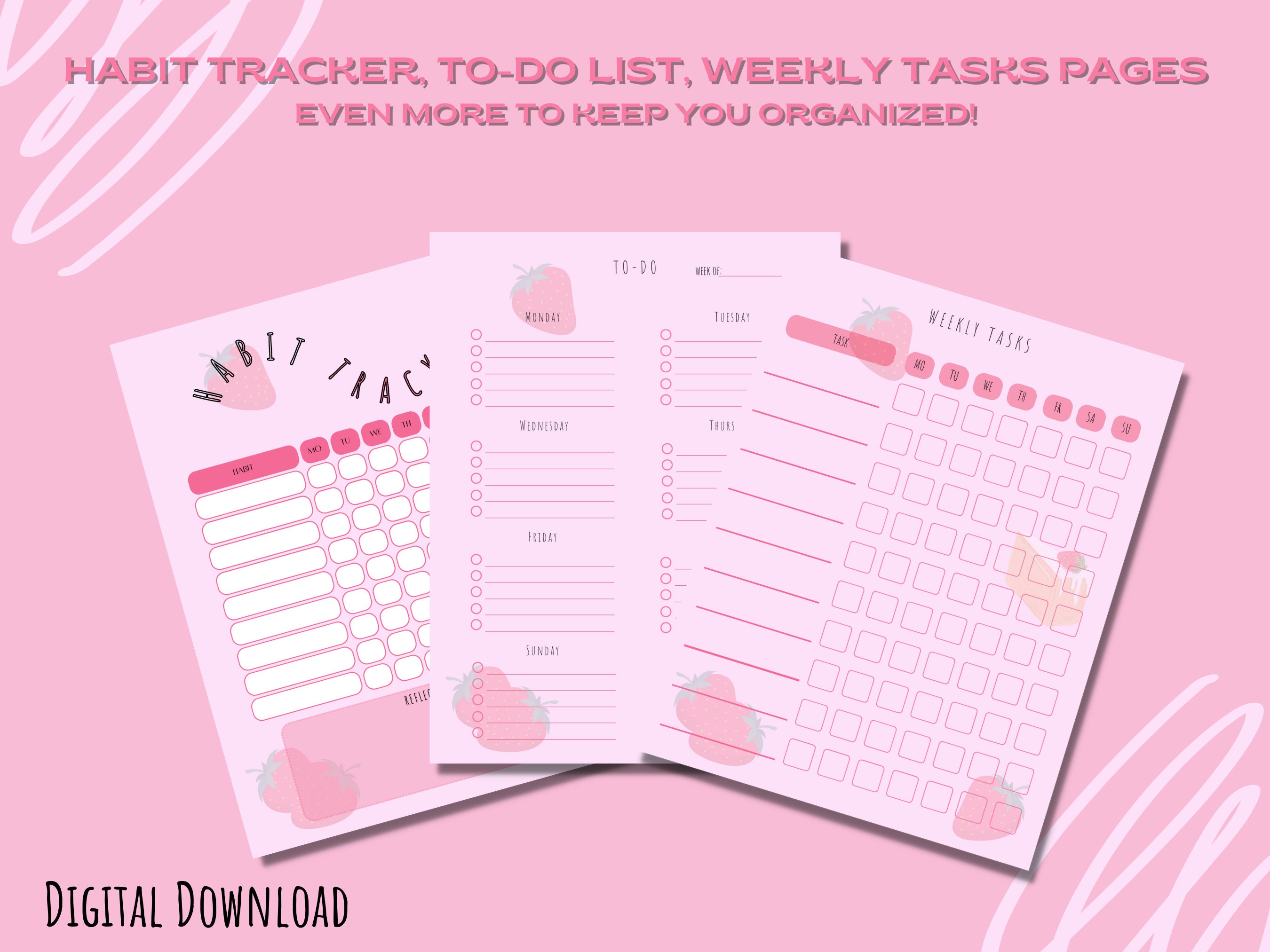 Strawberry Printable Planner, 20252025 Planner, Cute Digital Planner