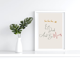 Eat, Drink, Be Merry Art Print, Christmas Art Print, Minimalist Christmas Art, Printable Wall Art, Minimalist Christmas