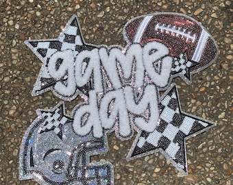 Football Game Day Sequin and Chenille - Black and White