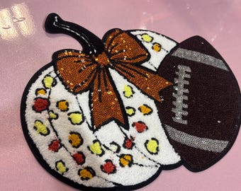 Fall Football Pumpkin Chenille Sequin Patch