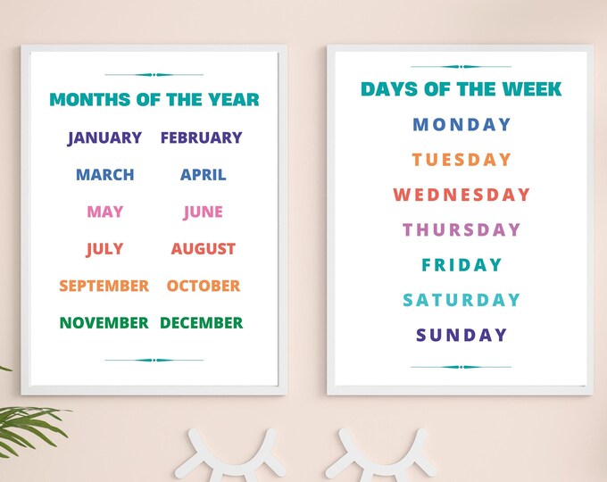 BUNDLE - Calendar Boho Rainbow Days of the Week, Months of the Year ...
