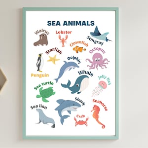 Nursery wall art Printable Preschool poster Classroom Decor Educational Posters Sea Animals Digital Prints Home School wall poster