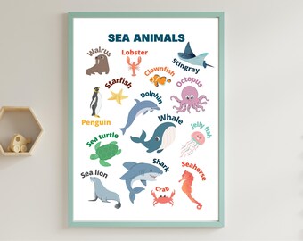 Nursery wall art Printable Preschool poster Classroom Decor Educational Posters Sea Animals Digital Prints Home School wall poster