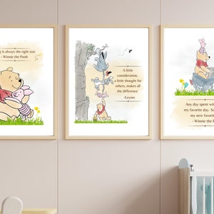Set of 3 classic winnie-the-pooh inspirational quote art nursery wall art nursery decor friendship quote wall decor cartoon art printable