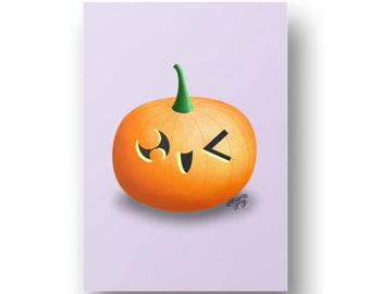 Winky Kawaii Pumpkin Jack-O-Lantern Digital Art Print Instant Download