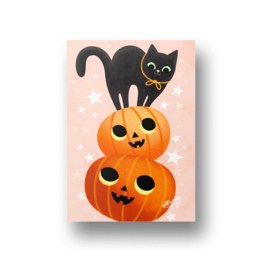 Black Kitty &amp; Jack-o-lanterns Digital Art Print Instant Download - Etsy
