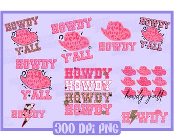 Howdy Y’all Pink Cowboy PNG, howdy png, Różowy wzór lamparta western png, pliki western png, wzór lamparta png, nadruk zwierzęcy sublimacja png