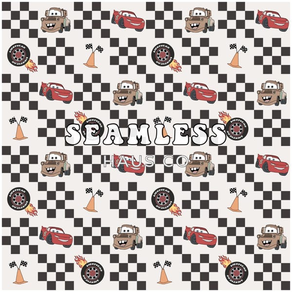 Magic car checkered seamless pattern