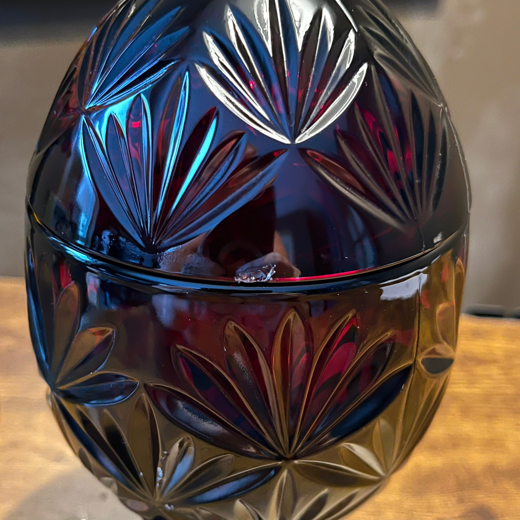 Ruby red luminarc egg shaped candy dish etsy