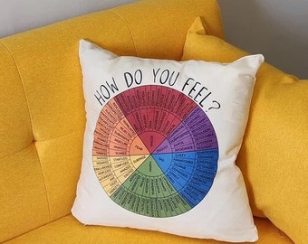 ¿Cómo te sientes? Almohada, almohada de rueda de emociones, almohada de terapeuta, almohada de meditación, almohada de rueda de color, regalo de trabajador social, decoración de terapeuta