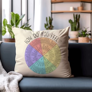How Do You Feel? Pillow, Emotion Wheel Pillow, Therapist Pillow, Meditation Pillow, Feelings Wheel Pillow, Self Care Gift, Therapist decor