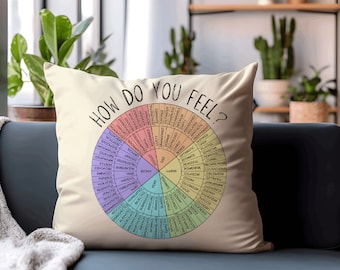 How Do You Feel? Pillow, Emotion Wheel Pillow, Therapist Pillow, Meditation Pillow, Feelings Wheel Pillow, Self Care Gift, Therapist decor