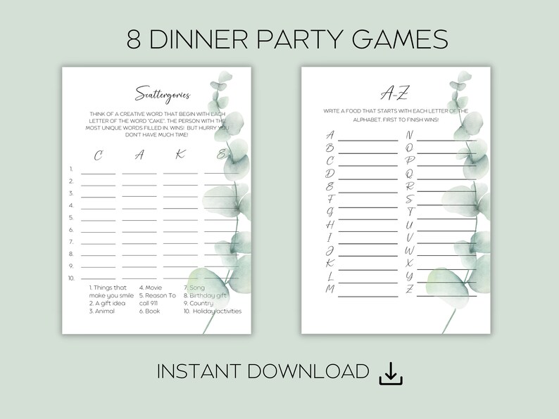 8 Printable Dinner Party Games for Adults Dinner Table Party Etsy