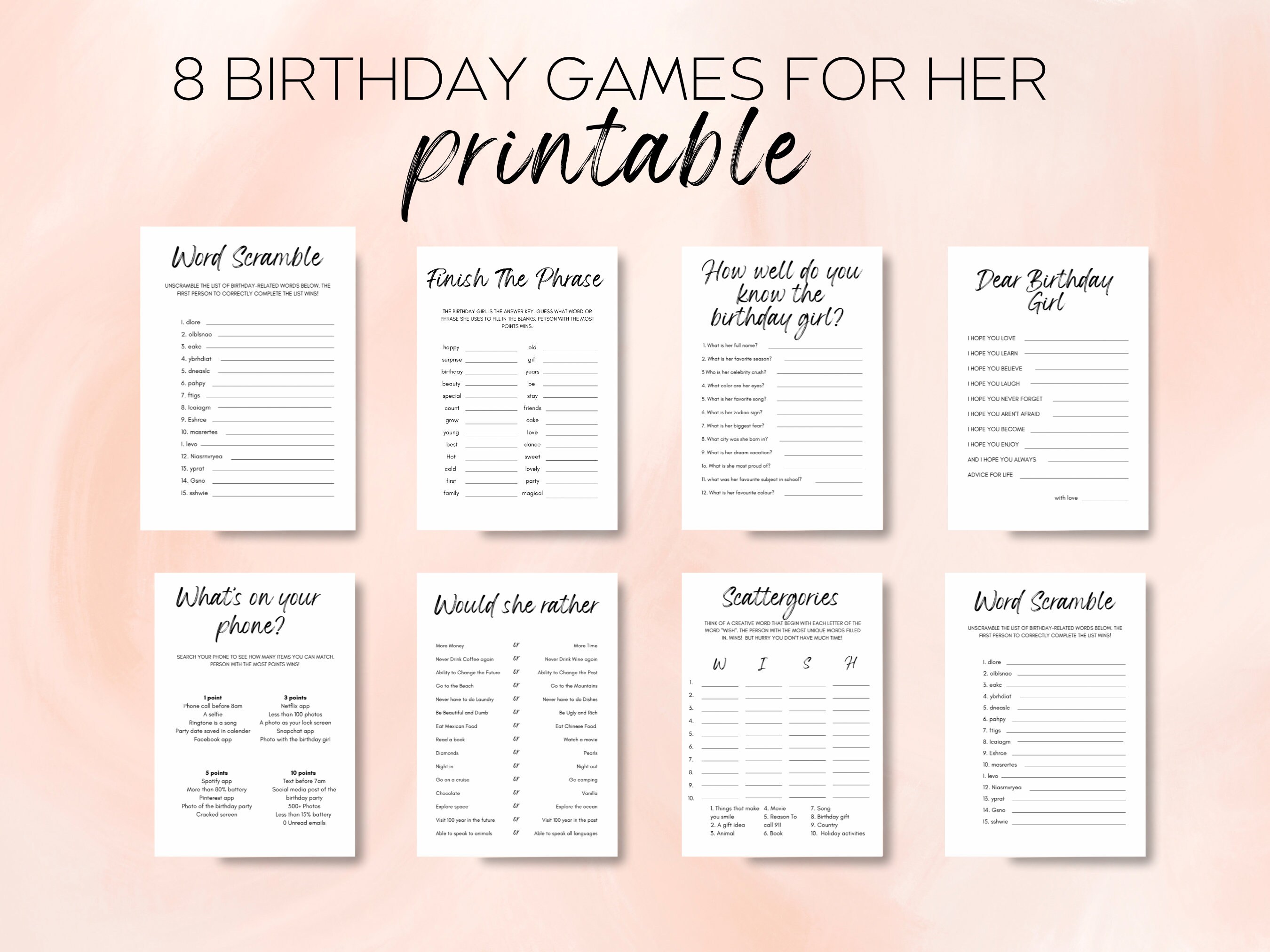 Printable Birthday Games for Her Birthday Girl Games Bundle Instant Printable Birthday Games for Her Birthday Girl Games Bundle Instant