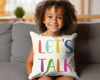 Lets Talk Pillow, Therapy Office Decor, Welcome Pillow, Emotions Pillow, Mental Health Gifts, Therapist Office, Psychiatrist Gift - SKU_210
