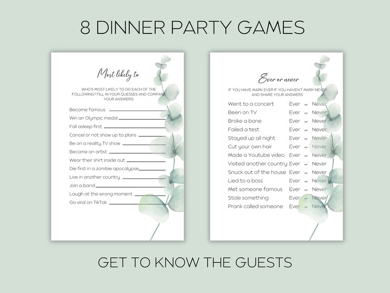 8 Printable Dinner Party Games for Adults Dinner Table Party Etsy