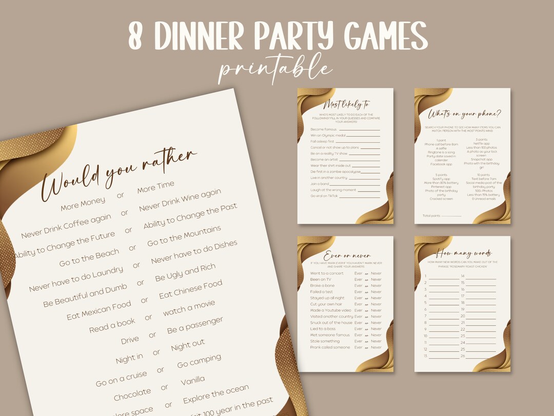 8 Printable Dinner Party Games for Adults Dinner Table Party Etsy