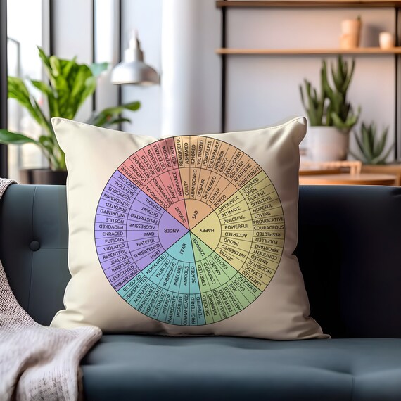 Feelings Wheel Pillow, Emotion Wheel Pillow, Therapist Pillow, Meditation Pillow, Color Wheel Pillow, Self Care Gift, Therapist decor