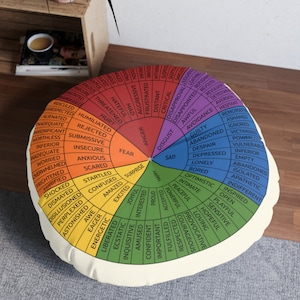 Round Feelings Wheel Meditation Pillow, Emotion Wheel Pillow, Therapist Pillow Decor,Meditation Gifts,Meditation Cushion,Feelings Wheel Pouf
