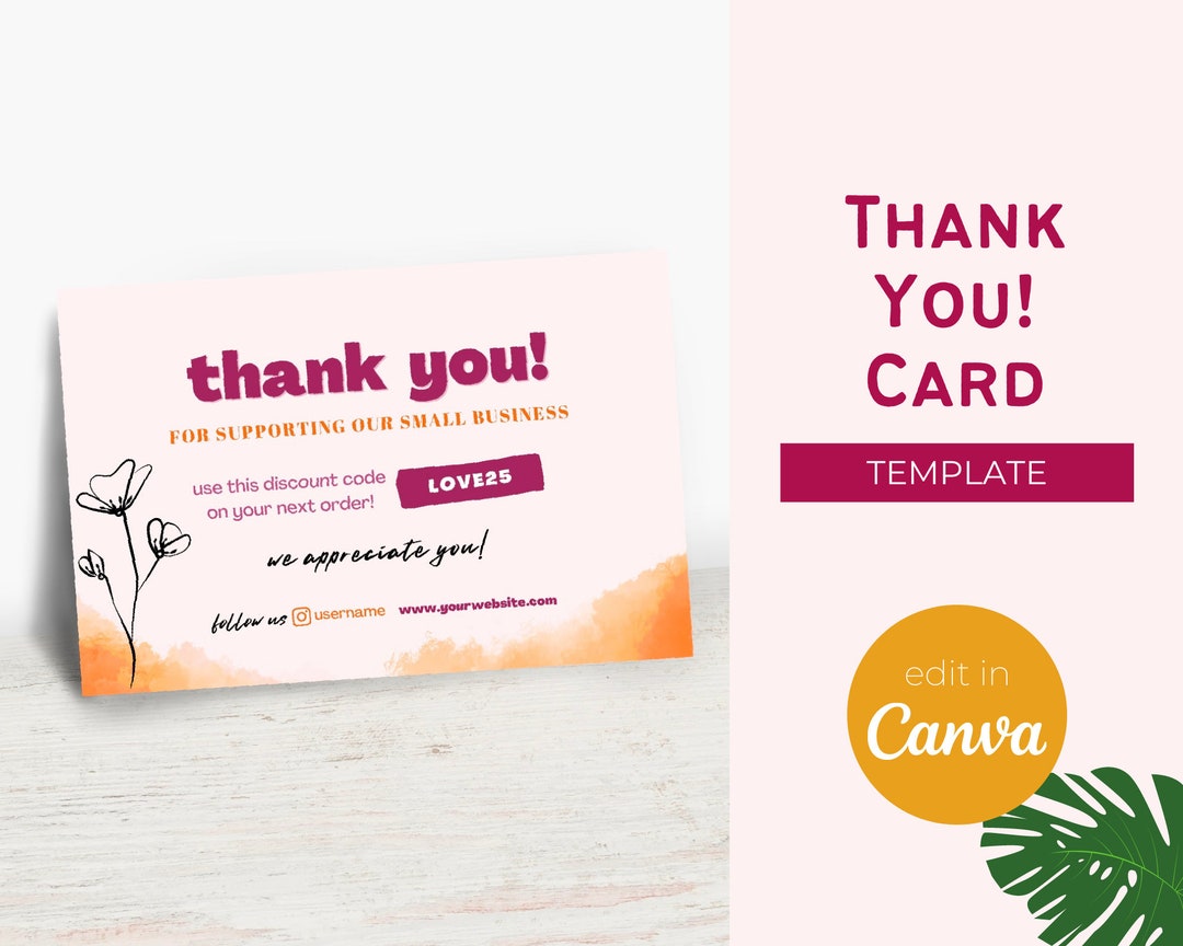 Thank You Card Template Canva Thankyou Order Card Small - Etsy