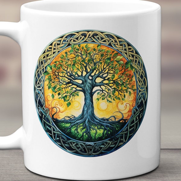 Celtic Tree Of Life Mug, Zen Design, Tree Of Life Coffee Mug, Celtic Cup, Celtic Gift, Celtic Decor, Nordic Mug, Tree Of Life With Roots