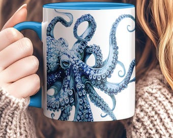 Octopus Mug, Octopus Coffee Cup, Ceramic Coastal Mug, Kraken Gift Mug, Under the Sea Decor, Ocean Lover Gift, Marine Life, Beach House