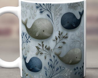 Whale Coffee Mug, Coastal Ocean Cup, Sea Life Drinkware, Nautical Beach House Decor, Marine Mammal Gift, Ocean Lover Present