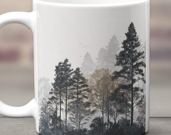 Tree Silhouette Mug, Forest Coffee Cup, Woodland Mug, Nature Lover Gift, Minimalist Tree Mug, Rustic Forest Decor, Scenic Nature Drinkware