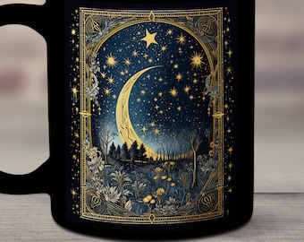 Moon and Stars Mug, Crescent Moon Mug, Ceramic Moon Coffee Cup, Celestial Mug, Beautiful Moon and Stars Mug, Mystical Moon Mug, Enchanted