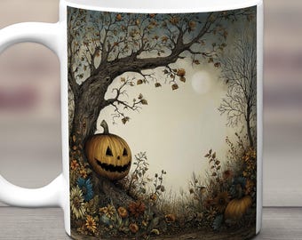 Halloween Mug, Autumn Pumpkin Coffee Cup, Jack O Lantern Fall Decor, Rustic Harvest Kitchen, Spooky Seasonal Gift, Cozy Cottagecore