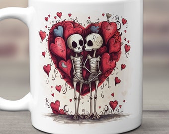 Skeleton Lovers Mug, Skeleton Heart Mug, Skull Mug, Goth Mug, Spooky Mug, Horror Coffee Mug, Horror Mug, Skeleton Gift, Skeleton Coffee Mug
