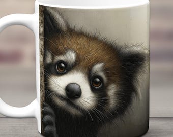 Red Panda Mug, Cute Animal Coffee Cup, Wildlife Lover Gift, Whimsical Forest Art, Nature Inspired Drinkware, Cottagecore Kitchen Decor