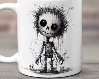 Cute Skeleton Mug, Skeleton Coffee Mug, Spooky Mug, Macabre Gift, Cute but Dark Gift, Edgy Coffee Cup, Skeleton Boy Mug, Cute Skeleton Gift